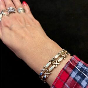 Vintage Italian Sterling Silver 925 Hugs & Kisses XOXO Link Bracelet